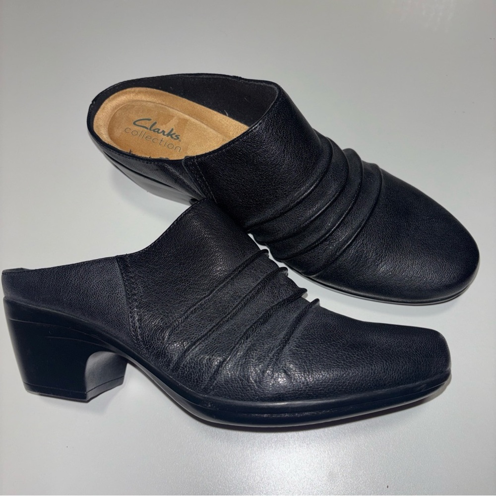 Clarks Black Leather Clogs for Women